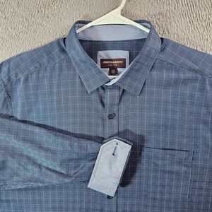Johnston &‎ Murphy Shirt Men XXL Flip Cuff Button Up Long Sleeve Blue Plaid